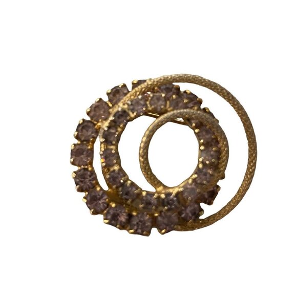 Pink Rhinestone Goldtone Vintage Brooch Pin Circles 1.4" Diameter - Picture 1 of 14